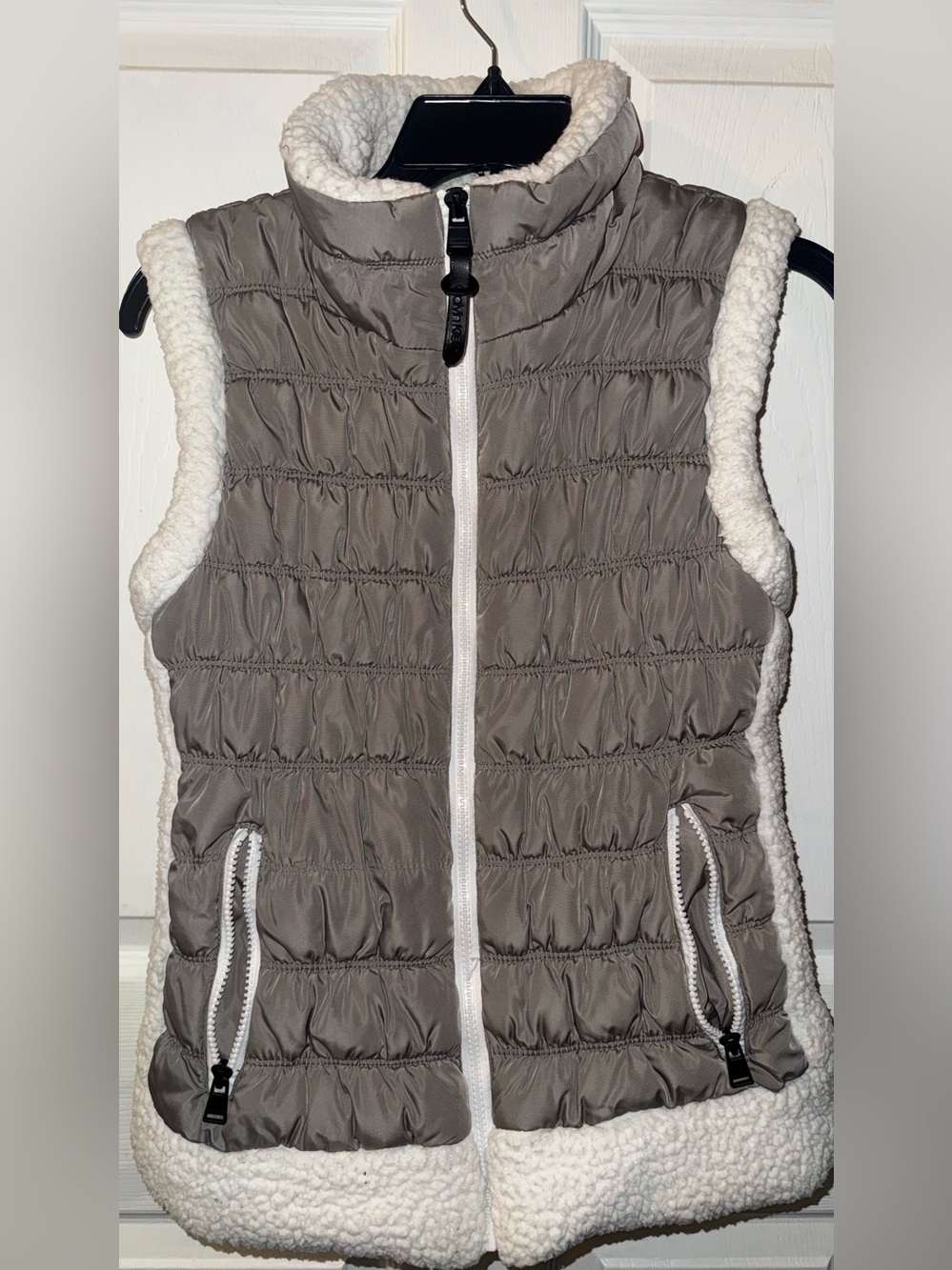 Calvin Klein Gray Quilted Vest with White Sherpa Trim